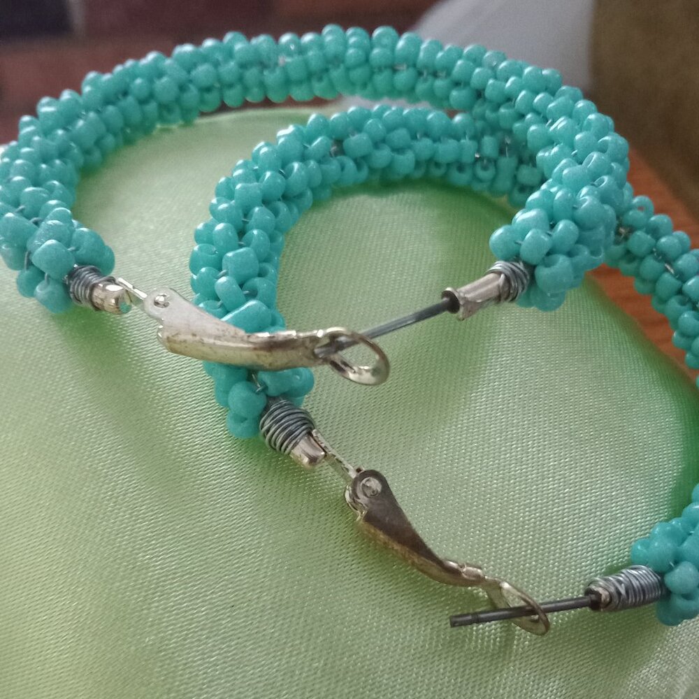 Turquoise Beaded Hoop Earrings - Picture 3 of 4